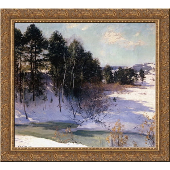 Thawing Brook (Winter Shadows) 20x20 Gold Ornate Wood Framed Canvas Art by Metcalf, Willard