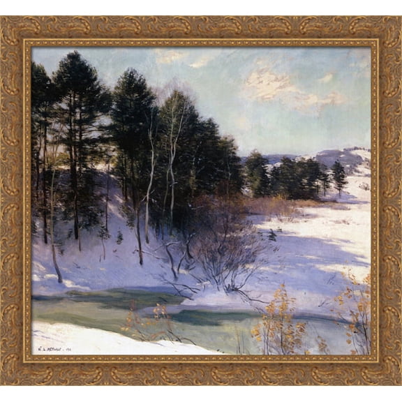 Thawing Brook (Winter Shadows) 30x28 Large Gold Ornate Wood Framed Canvas Art by Willard Metcalf
