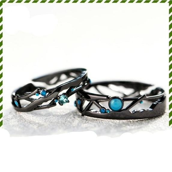 Thaya CZ Milky Way Black Rings Blue Bright Cubic Zirconia Rings 925 Silver Jewelry for Women Lover Vintage Bohemian Retro Gift