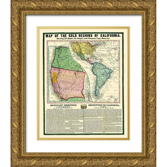 Thayer 15x18 Gold Ornate Wood Framed with Double Matting Museum Art Print Titled - Gold Regions of California - Thayer 1849