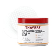THAYERS Exfoliating 2% AHA Toner Pads, Dual-Sided Exfoliating Pads with Witch Hazel, Glycolic Acid, Lactic Acid to Resurface Skin Texture and Instantly Brighten, For All Skin Types, 60 Count