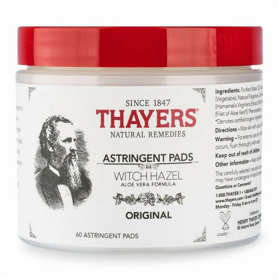 Thayers Witch Hazel Aloe Vera Astringent, Original, 60 pads