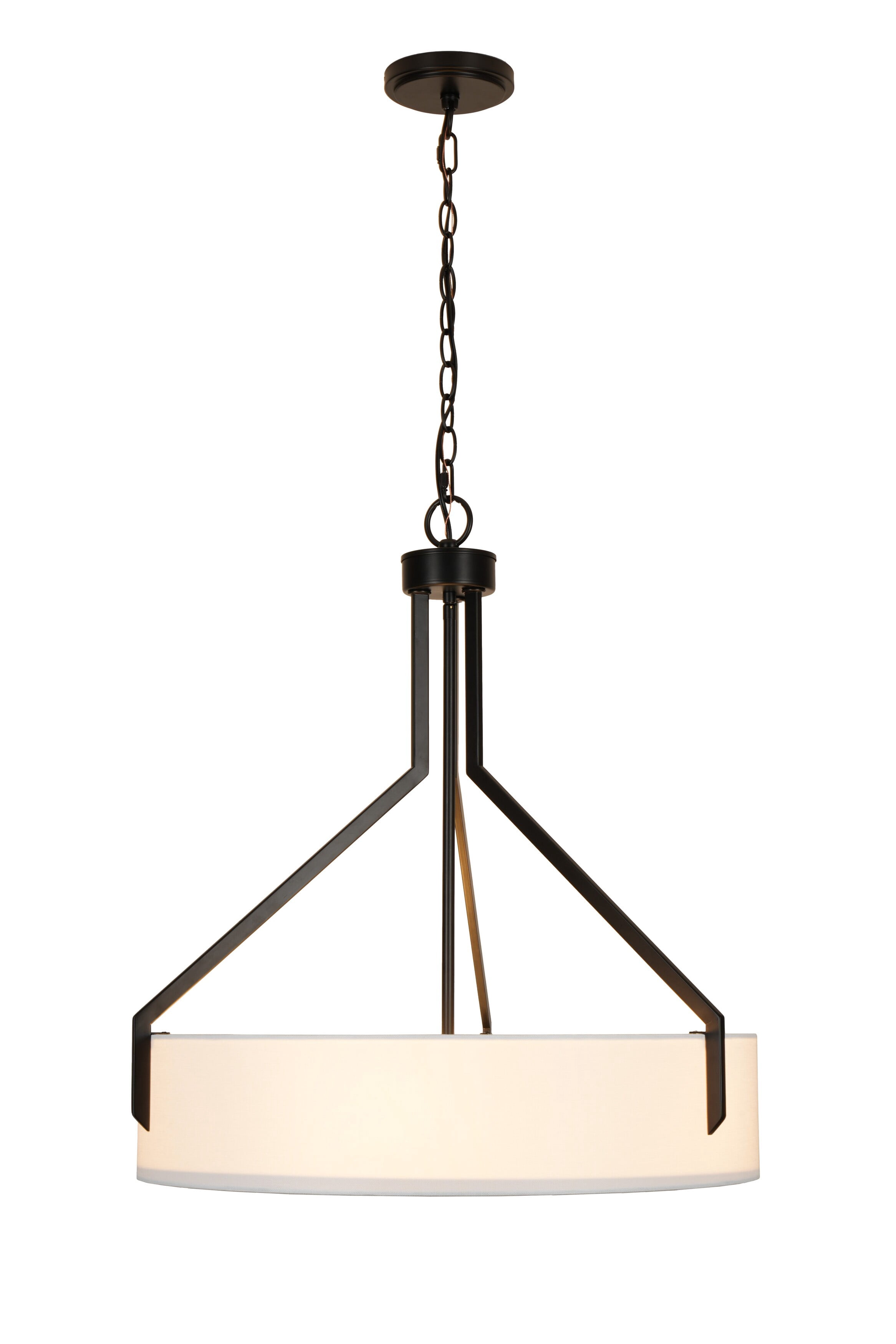 Kenroy Home Thayne 24'' Pendant Light Fixture with Off-White Fabric Drum Shade for Kitchen Table, Bathroom, Foyer, or Entryway, Black