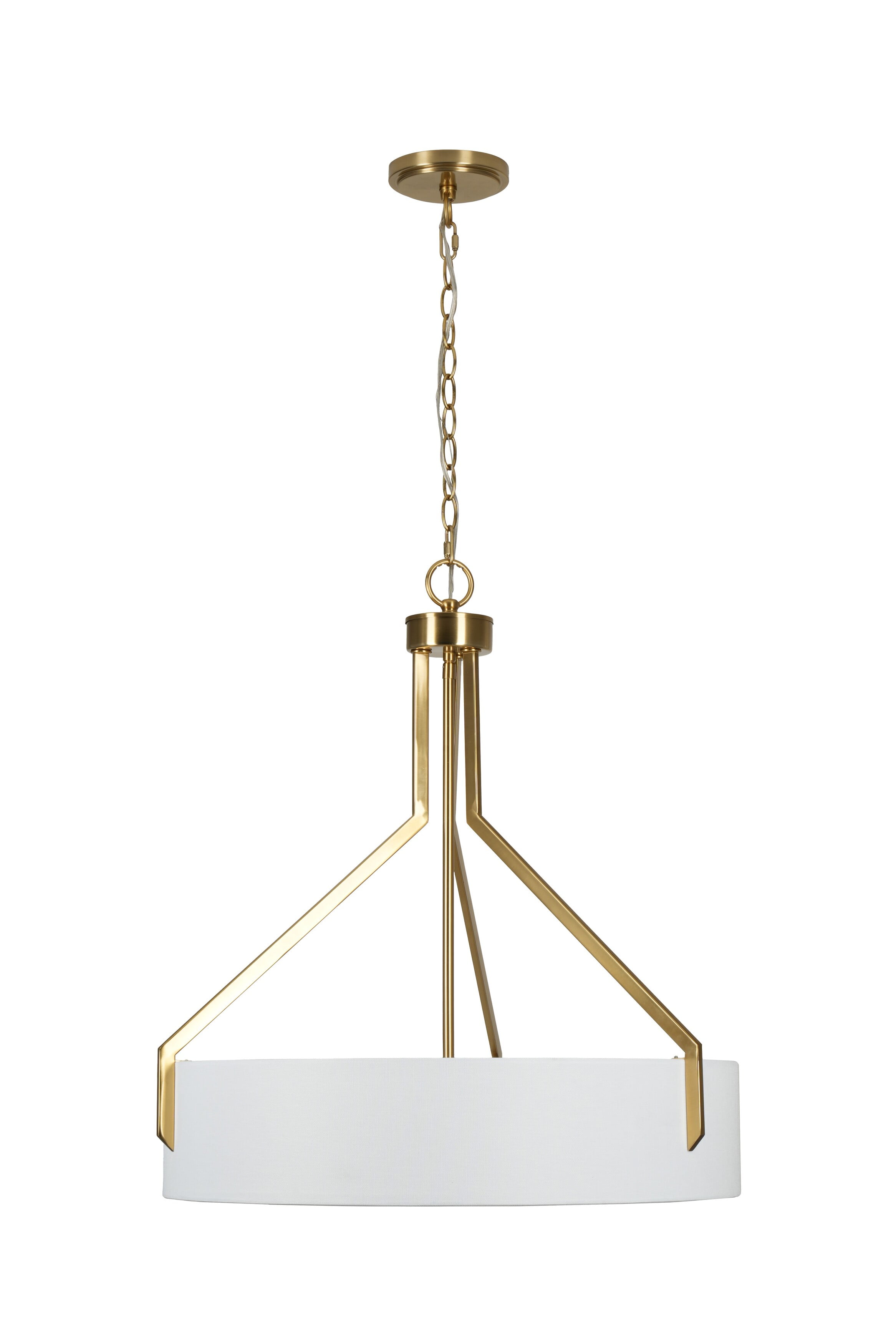 Kenroy Home Thayne 24'' Pendant Light Fixture with Off-White Fabric Drum Shade for Dining Room, Kitchen Table, Bathroom, Foyer, or Entryway, Brushed Gold