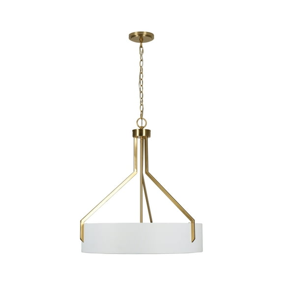 Kenroy Home Thayne 24'' Pendant Light Fixture with Off-White Fabric Drum Shade for Dining Room, Kitchen Table, Bathroom, Foyer, or Entryway, Brushed Gold