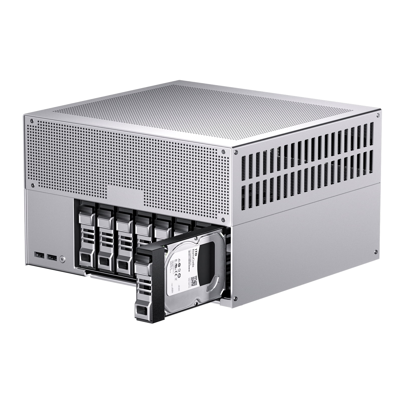 Thdeukoty Desktop NAS 8-Bay, Ultra 9 285H AI CPU, 32GB LPDDR5X 8400Mhz RAM, 2 x 10GbE, 2 x M.2 NVMe Slots, HD/DP, PCIe 4.0 x 8 Slot, USB 4, Support Dual System Network Attached Storage (Diskless)