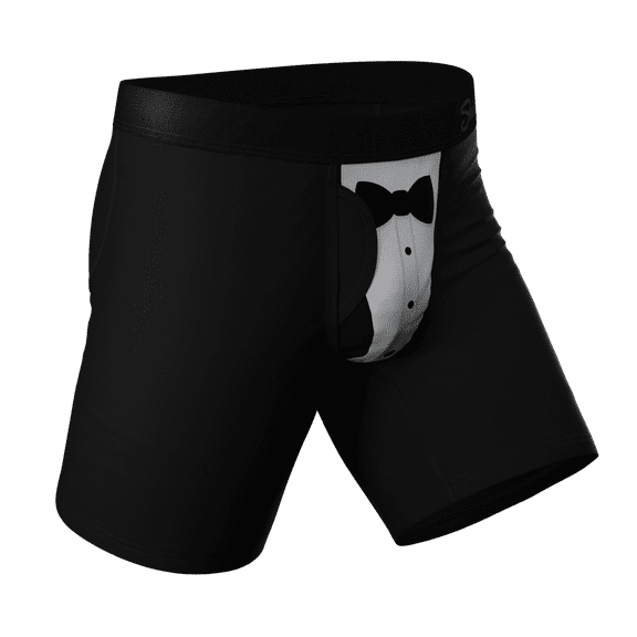 The 009 - Shinesty Black Tuxedo Ball Hammock Boxer - Long Leg Large