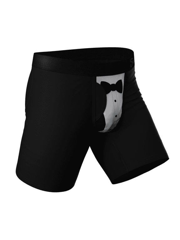 The 009 - Shinesty Black Tuxedo Ball Hammock Boxer - Long Leg Medium