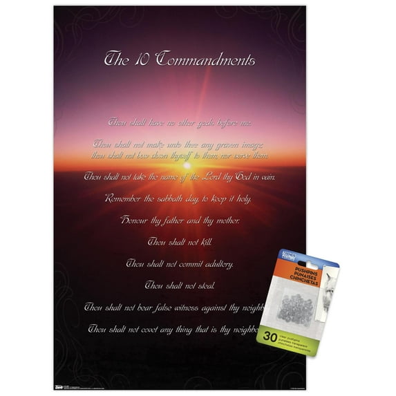 The 10 Commandments Wall Poster with Push Pins, 14.725" x 22.375"