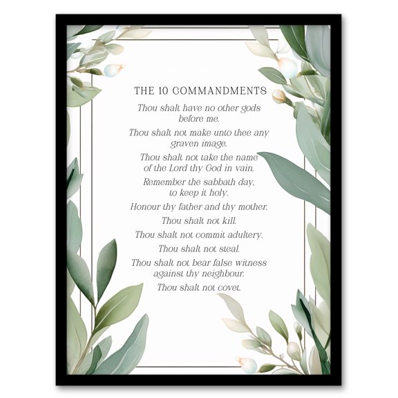 The 10 Ten Commandments Green Exodus Jesus Christ Christian Bible Faith God Quote Revelations Flowers Artwork Artwork Framed Wall Art Print A4