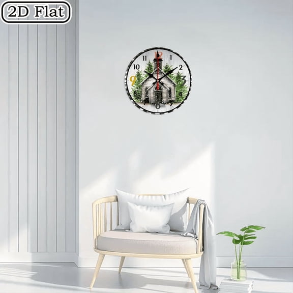 The 10-inch 2D flat "Church trees" silent wooden wall clock is an ideal gift for Halloween, Easter and Christmas.