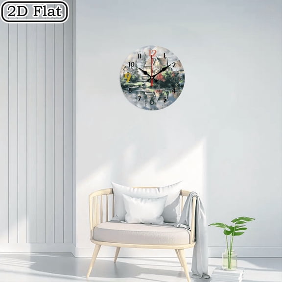 The 10-inch 2D flat "Landscape painting" silent wooden wall clock is an ideal gift for Halloween, Easter and Christmas.