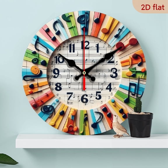 The 10-inch 2D flat "Piano key staff" silent wooden wall clock is an ideal gift for Halloween, Easter and Christmas