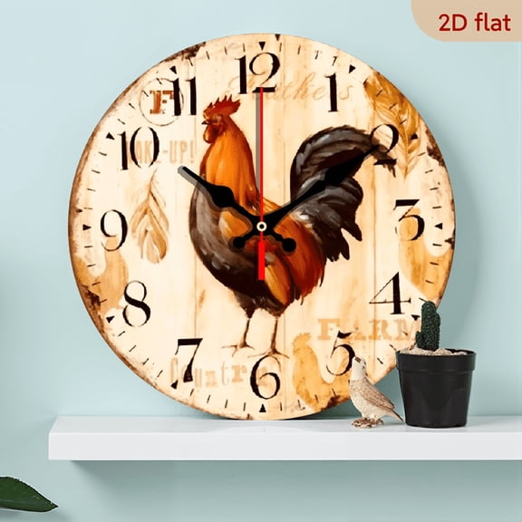 The 10-inch 2D flat "Rooster feathers" silent wooden wall clock is an ideal gift for Halloween, Easter and Christmas