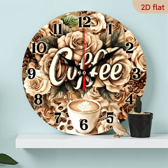 The 10-inch 2D flat "Rose coffee" silent wooden wall clock is an ideal gift for Halloween, Easter and Christmas.