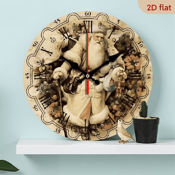 The 10-inch 2D flat "Santa Claus" silent wooden wall clock is an ideal gift for Halloween, Easter and Christmas