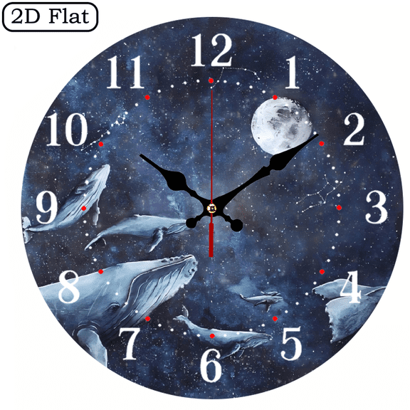 The 10-inch 2D flat "Starry sky whale" silent wooden wall clock is an ideal gift for Halloween, Easter and Christmas