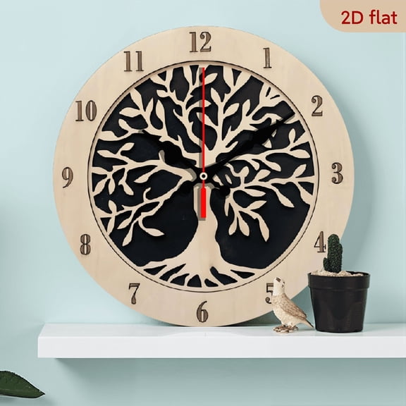 The 10-inch 2D flat "The Tree of Life" silent wooden wall clock is an ideal gift for Halloween, Easter and ChristmasMDF