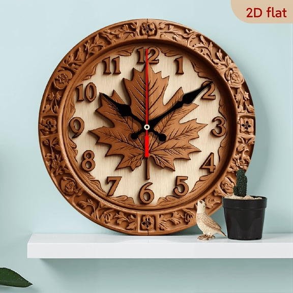 The 10-inch 2D flat "Wooden maple leaf" silent wooden wall clock is an ideal gift for Halloween, Easter and Christmas.