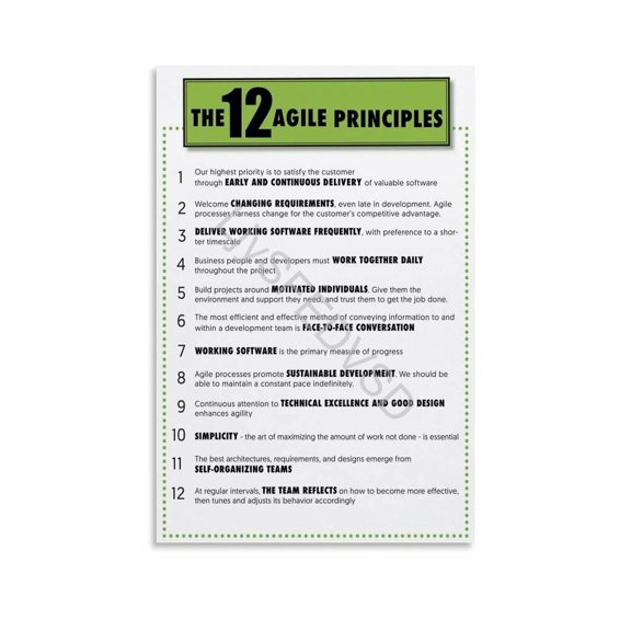 The 12 Agile Principles Manifesto Project Management Poster Canvas for Living Room Bedroom Decor