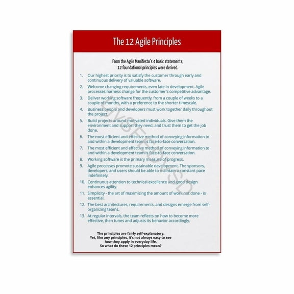 The 12 Agile Principles from The Agile Manifesto Educational Poster Canvas for Living Room Bedroom Decor