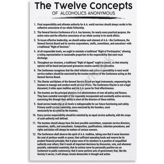 The 12 Concepts of Alcoholics Anonymous Poster for Living Room Bedroom Decor Aesthetic