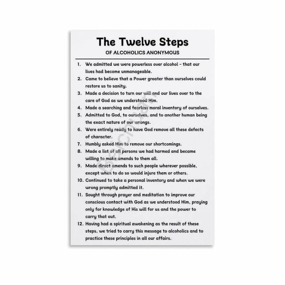 The 12 Steps Addiction Recovery Poster 15 Canvas Painting Wall Art Poster for Bedroom Living Room Decor