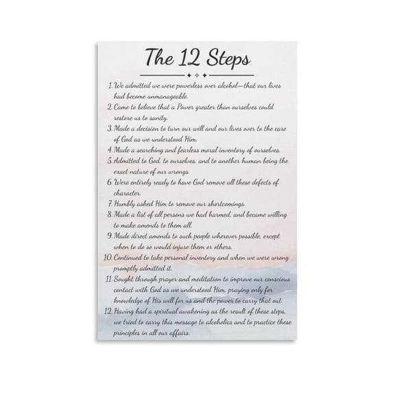 The 12 Steps Poster Recovery Wall Art Canvas for Living Room Bedroom Decor