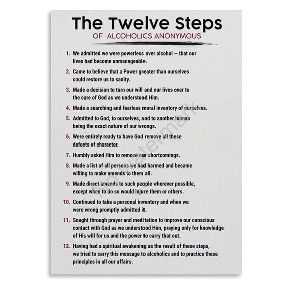The 12 Steps of Alcoholics Anonymous Poster,therapy Wall Art for Living Room Bedroom Aesthetics Decor Poster