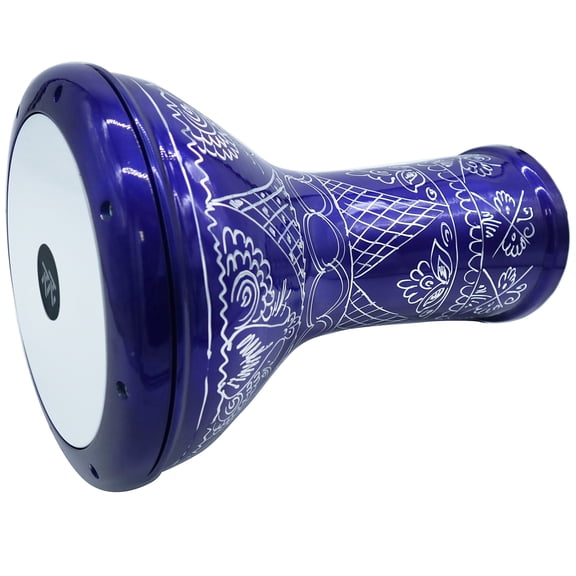 The 17'' Blue Wave Zaza Percussion Engraved Egypt Style Darbuka Doumbek