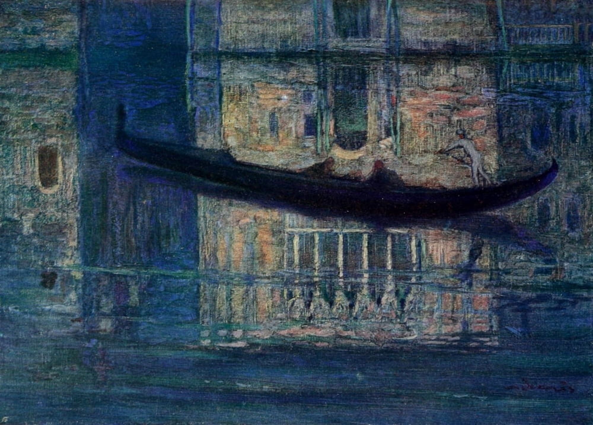The 1907 Reflections in the Grand Canal Venice Canvas Art - Jean Sigismond Jeanes (18 x 24)
