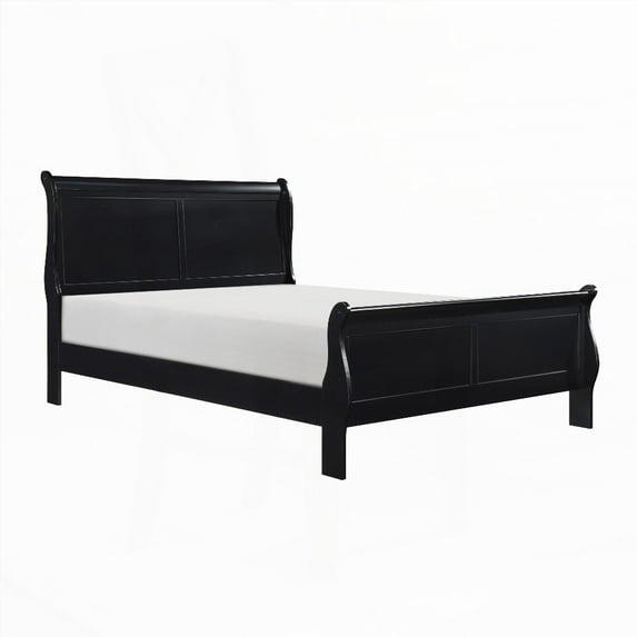 1pc Black-Finished Full Size Wooden Bedroom Bed with Classic Louis Philippe Style