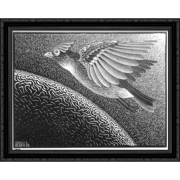 The 1st Day of the Creation 36x28 Large Black Ornate Wood Framed Canvas Art by M.C. Escher
