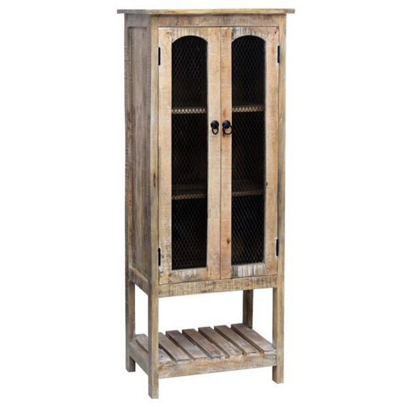 The 2 Door Wood Cabinet Brown Wood 23.75x16x60" Farmhouse Style