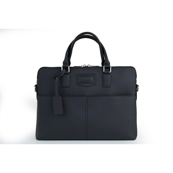 Jet Black Signature Leather Laptop Briefcase — Limited Edition 15"