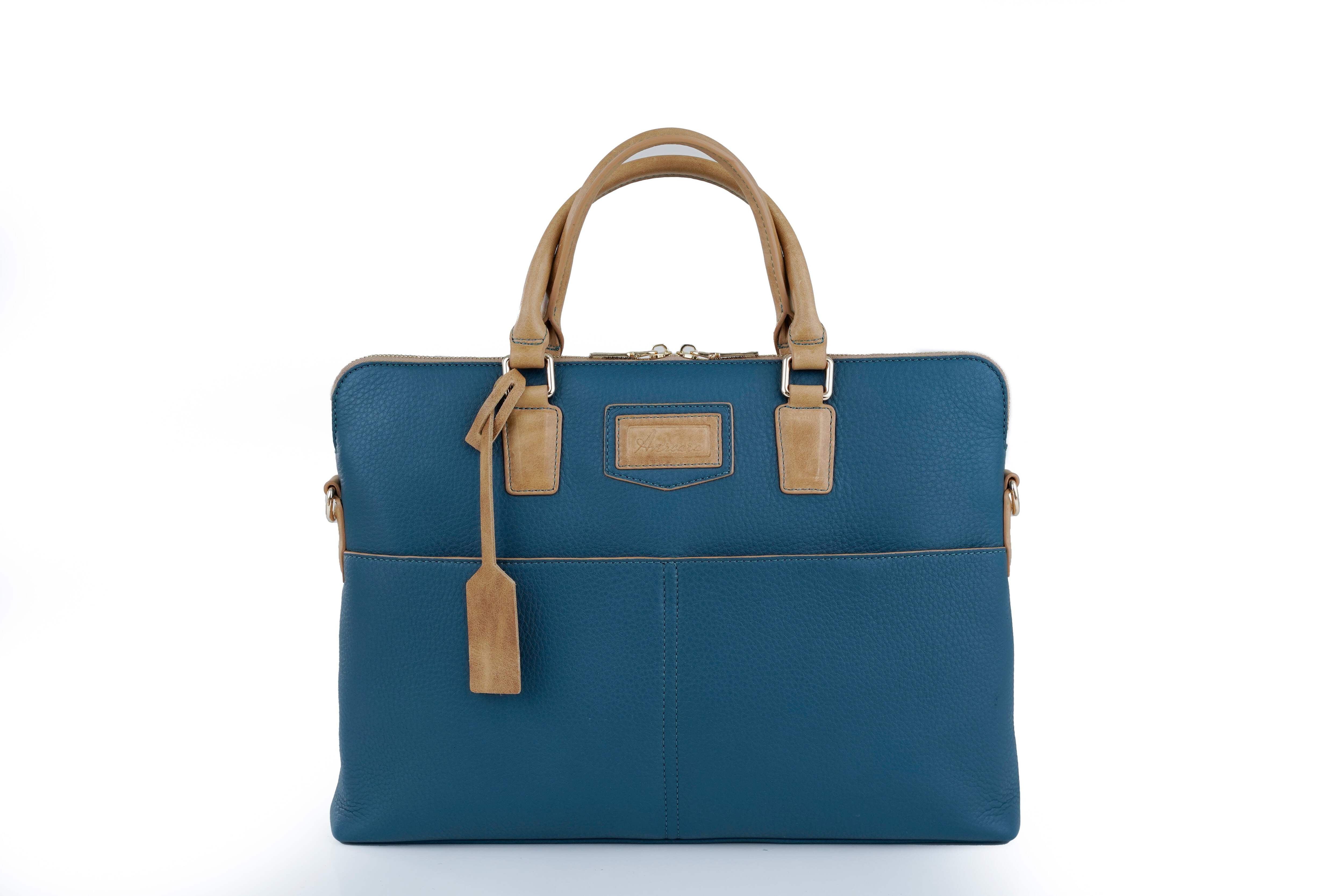 Duck Blue  Saddle Signature Leather Laptop Briefcase — Limited Edition 15"