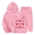 thumbnail image 1 of The 2 Piece Casual Red Bow Heart Print Hoodie Jogger Pants Outfit Set, 1 of 5