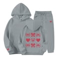 thumbnail image 1 of The 2 Piece Casual Red Bow Heart Print Hoodie Jogger Pants Outfit Set, 1 of 5
