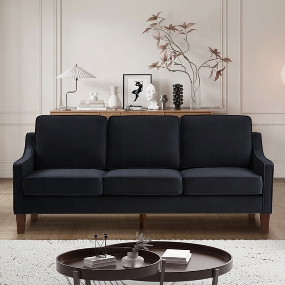 Modern 3-Seat Sofa with Velvet Upholstery and Wooden Legs for Living Room