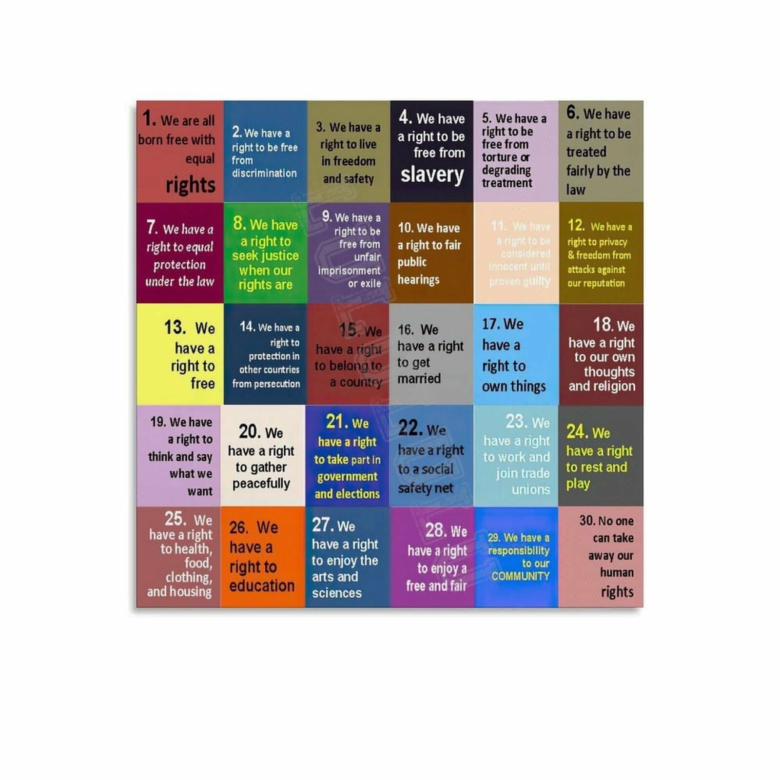 30 Rights The 30 Human Rights Poster (9) Canvas Painting Wall Art Poster for ...