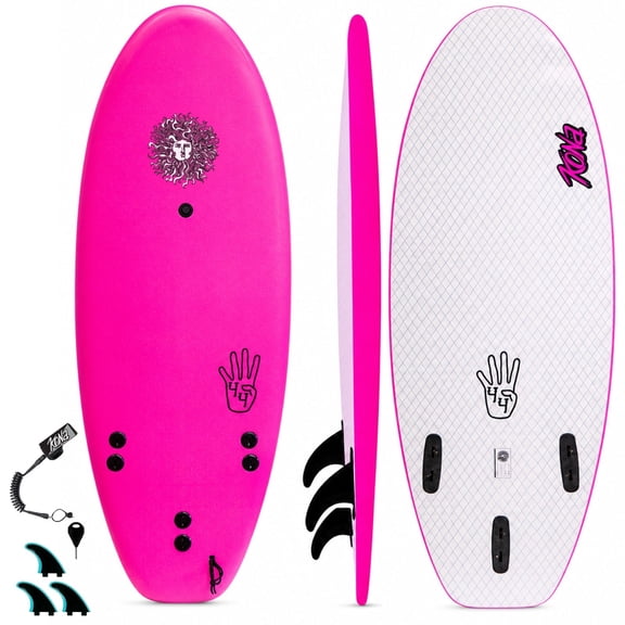 4-4 4ft 4in Bodyboard - Soft Top Short Foam Surfboard for Beginners and Kids - Includes Leash and Fins
