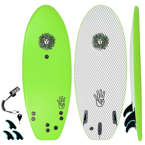 4-4 4ft 4in Bodyboard - Soft Top Short Foam Surfboard for Beginners and Kids - Includes Leash and Fins