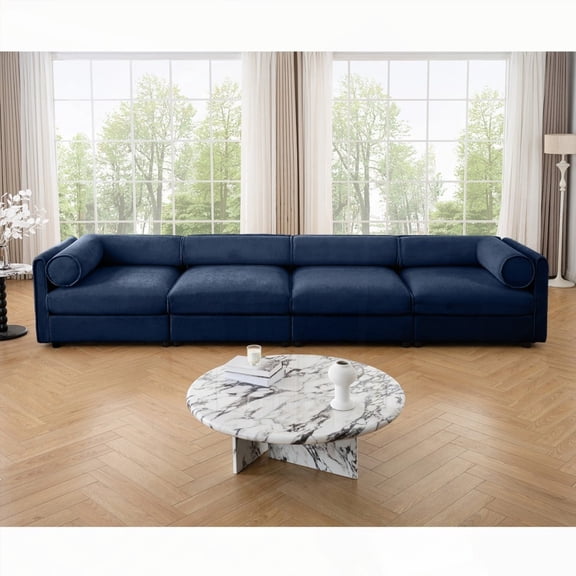 Modern Blue Modular Sectional Sofa with Storage (4-Seat, Cylindrical Design for Living Room)