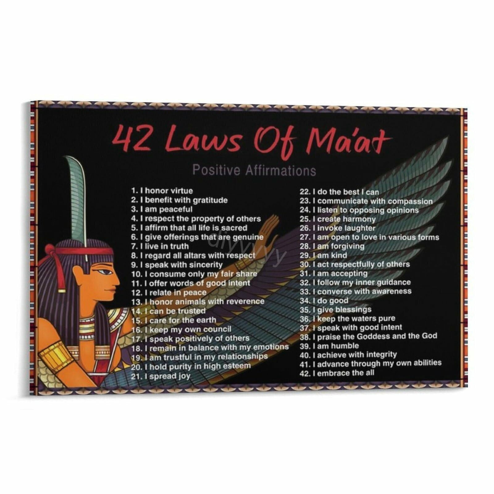 The 42 Laws Of Maat Poster Ancient Egyptian Culture (1) Canvas Painting ...