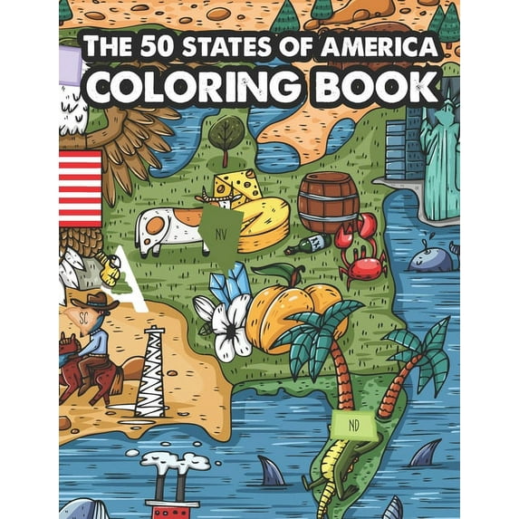The 50 States of America Coloring Book: USA 50 States of America coloring book amazing and detailed designs Best Gift Fo, (Paperback)