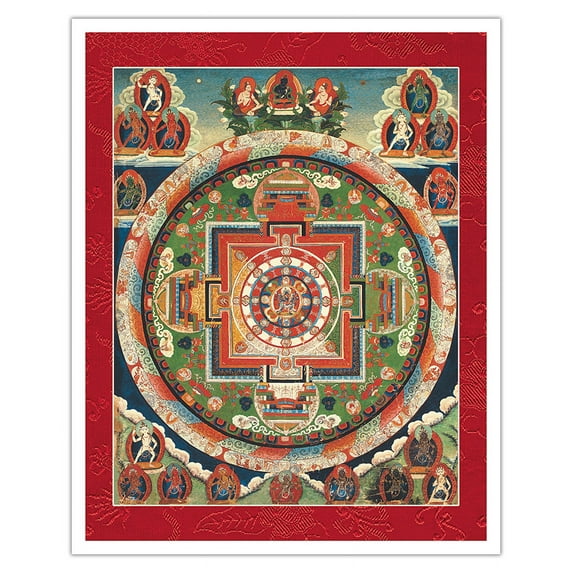 The 62 Deity Mandala of Chakrasamvara - Vintage Tibetan Thangka Buddhist Painting - Tibet, 19th Century - Fine Art Matte Paper Print (Unframed) 16x20in