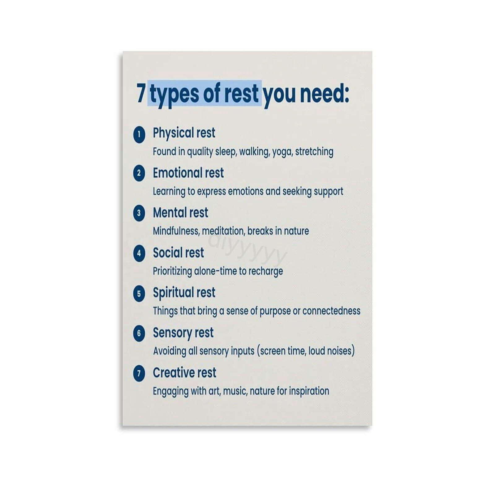 The 7 Types of Rest Mental Health Poster (12) Canvas Painting Posters ...