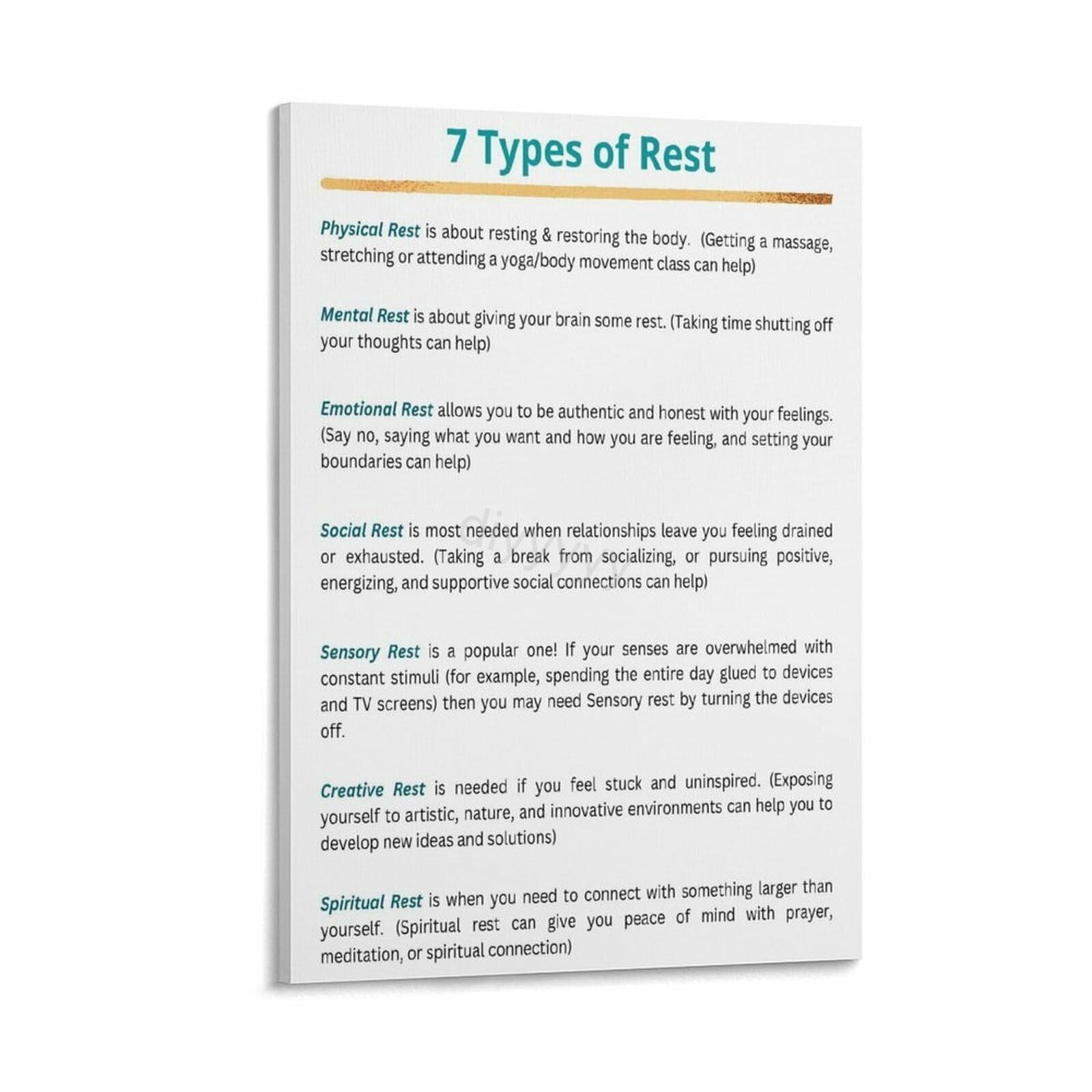 The 7 Types of Rest Mental Health Poster (5) Canvas Painting Wall Art ...