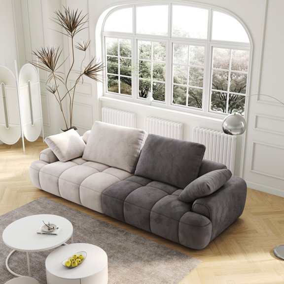 The 86.6″ Large Two-Seat Sofa Features Modern Upholstery and Thickened Grey Suede Fabric, Easy to Install
