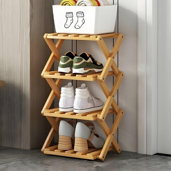 The 9-Tier No-Assembly Bamboo Rack, Vertical Narrow Bamboo Shoe Rack, Folding Shoe Storage Rack, Space Saving for Entryway, Closet adn Corner